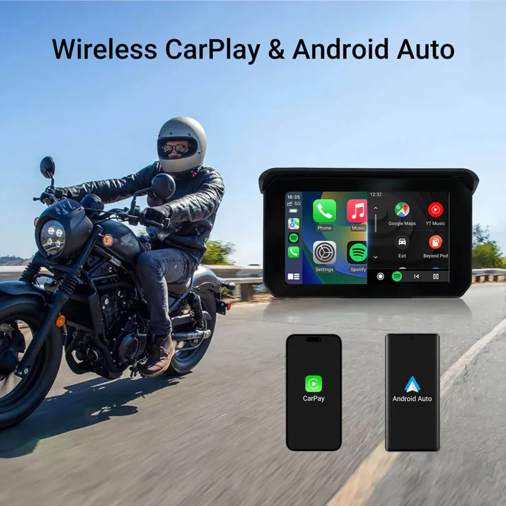 OTTOCAST WIRELESS CARPLAY & ANDROID AUTO 5" SCREEN   CAMERAS FOR MOTORCYCLES IPX7 - Used