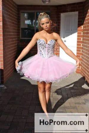 Pink Beading Short Mini Prom Dresses Homecoming Dresses