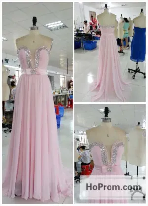 Pink Chiffon Long Strapless Prom Dress Evening Dresses
