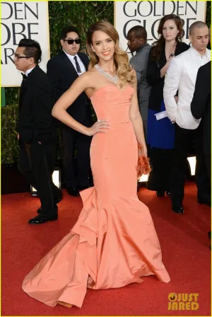 Pink Jessica Alba Mermaid Strapless Sweetheart Dress Gown Prom Red Carpet Evening Dress Golden Globe Awards Watermelon