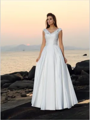 Princess Taffeta V-neck Wedding Dresses,Beading Sleeveless Wedding Dresses