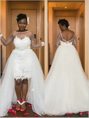 Princess Tulle Long Sleeves Wedding Dresses Scoop Court Train Dresses