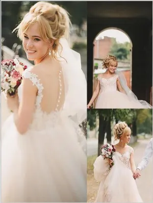 Princess Tulle Sleeveless Wedding Dresses,Scoop Court Train Wedding Dresses