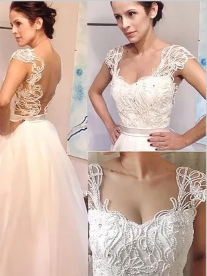 Princess Tulle Sweetheart Backless Sweep Train Wedding Dresses