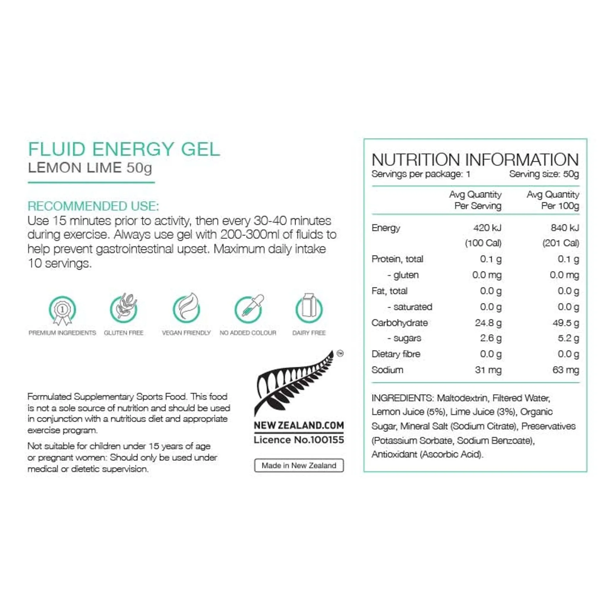 Pure Sports Nutrition - Pure Fluid Energy Gel 50g