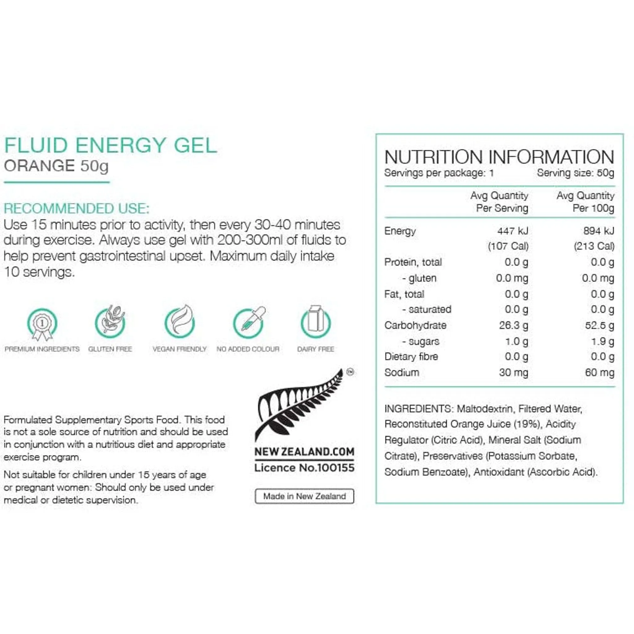 Pure Sports Nutrition - Pure Fluid Energy Gel 50g