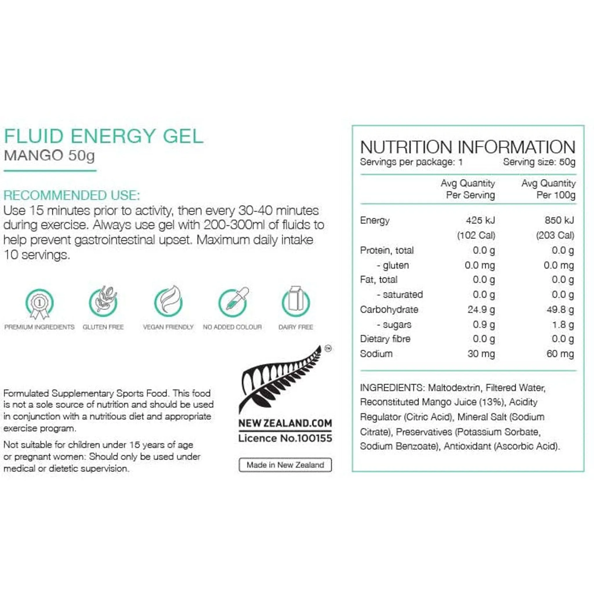 Pure Sports Nutrition - Pure Fluid Energy Gel 50g