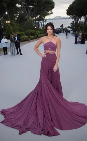 Purple Kendall Jenner Sexy Dress Spaghetti Straps Prom Red Carpet Celebrity Dress AmfAR Cannes