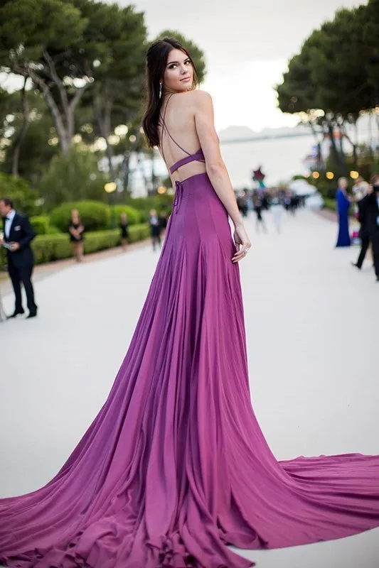 Purple Kendall Jenner Sexy Dress Spaghetti Straps Prom Red Carpet Celebrity Dress AmfAR Cannes