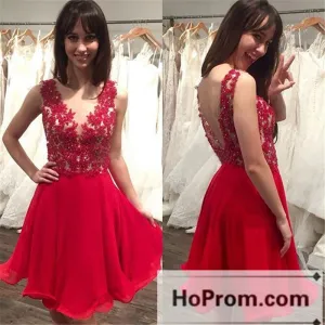 Red Applique Beading Short Prom Dresses Homecoming Dresses