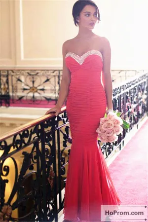 Red Sweetheart Mermaid Long Prom Dress Evening Dresses