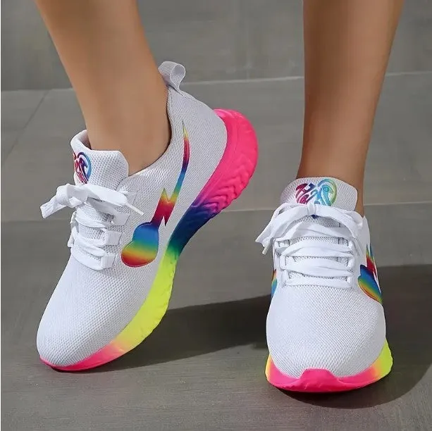 Round Head Heart Knitted Lace Up Running Shoes