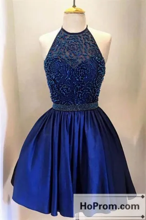 Royal Blue Halter A-Line Prom Dresses Homecoming Dresses