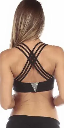 Sexy Multi String Cross Cross Back Tactical Green Pixilated Camo Work Out Top - Black/Green