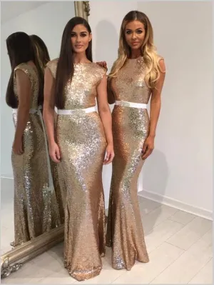 Sheath Bateau Sleeveless Sequins Bridesmaid Dresses Floor Length