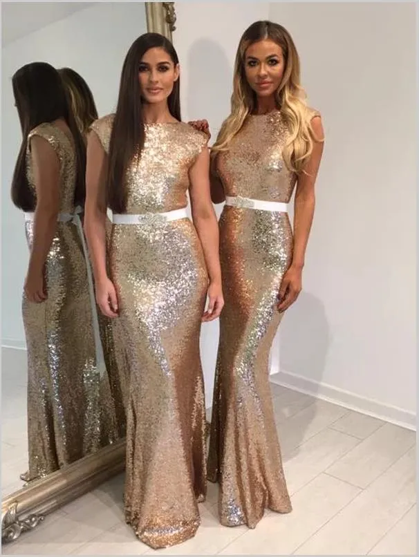 Sheath Bateau Sleeveless Sequins Bridesmaid Dresses Floor Length