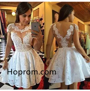 Short Lace Appliques Homecoming Dress A-Line Cap Sleeves Cocktail Dresses