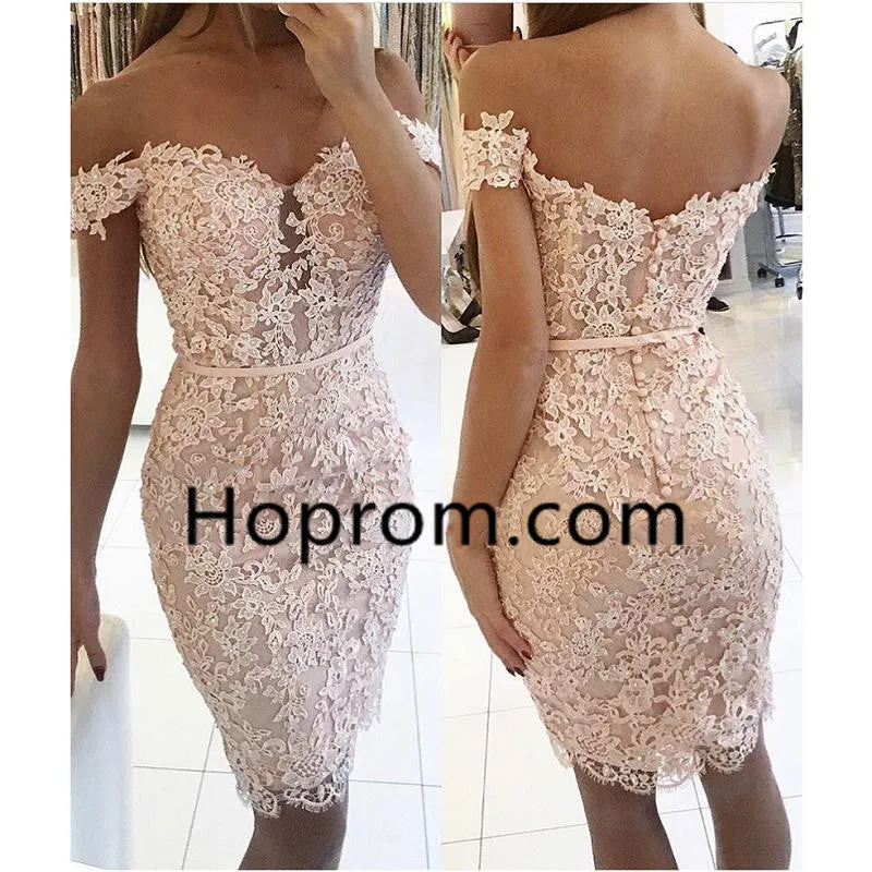 Short Sheath Off-the-Shoulder Lace Buttons Homecoming Dress 2017