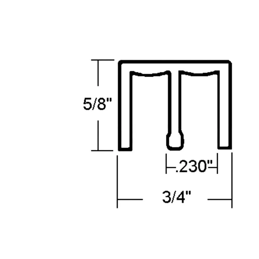 Showcase Upper Track for Sliding Glass or Wood Door Panels - For 3/16" Thick Material