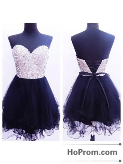 Silver Sequins Short Black Short Prom Dresses Homecoming Dresses