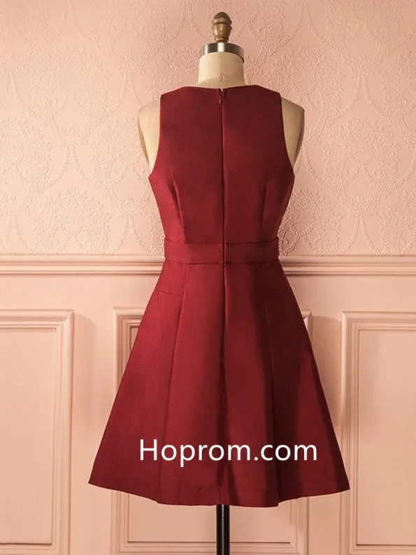 Simple Summer Homecoming Dress, Red Deep V Neck Homecoming Dress