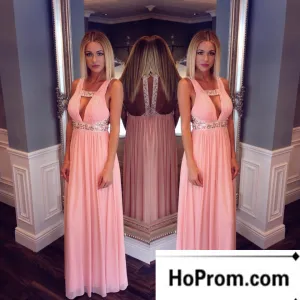 Sleeveless A-Line Pink Prom Dress Evening Dresses