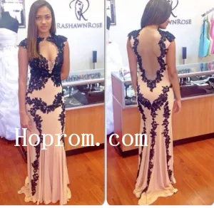 Sleeveless Applique Prom Dresses,Backless Prom Dress,Evening Dress