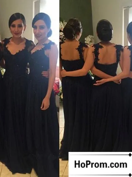 Sleeveless Dark Navy Beads Prom Dress Evening Dresses