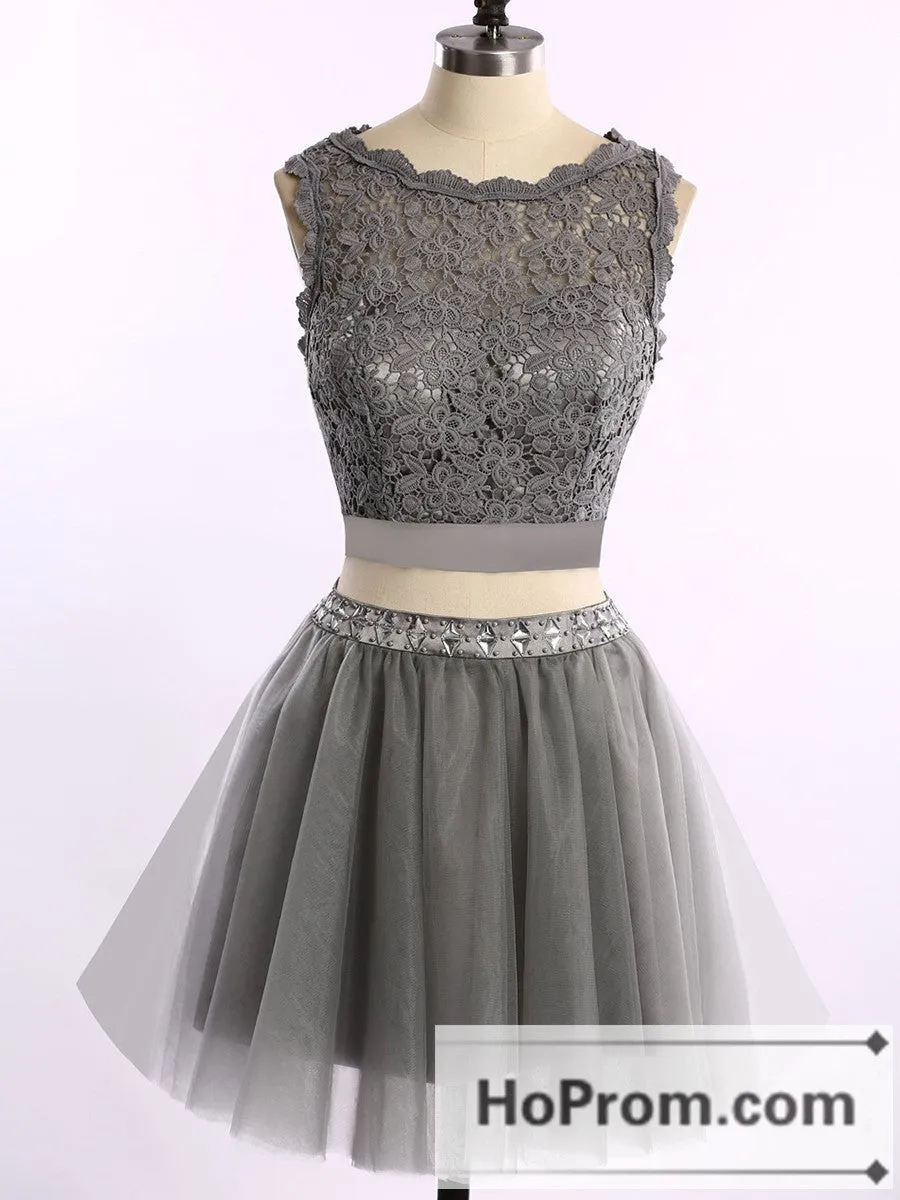 Sleeveless Grey Tulle Short Prom Dresses Homecoming Dresses