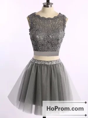 Sleeveless Grey Tulle Short Prom Dresses Homecoming Dresses