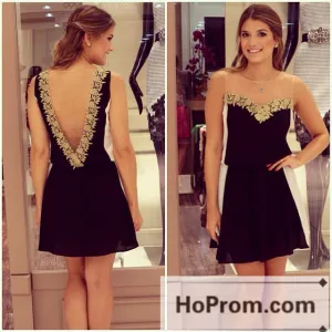 Sleeveless Short Applique Black Prom Dresses Homecoming Dresses