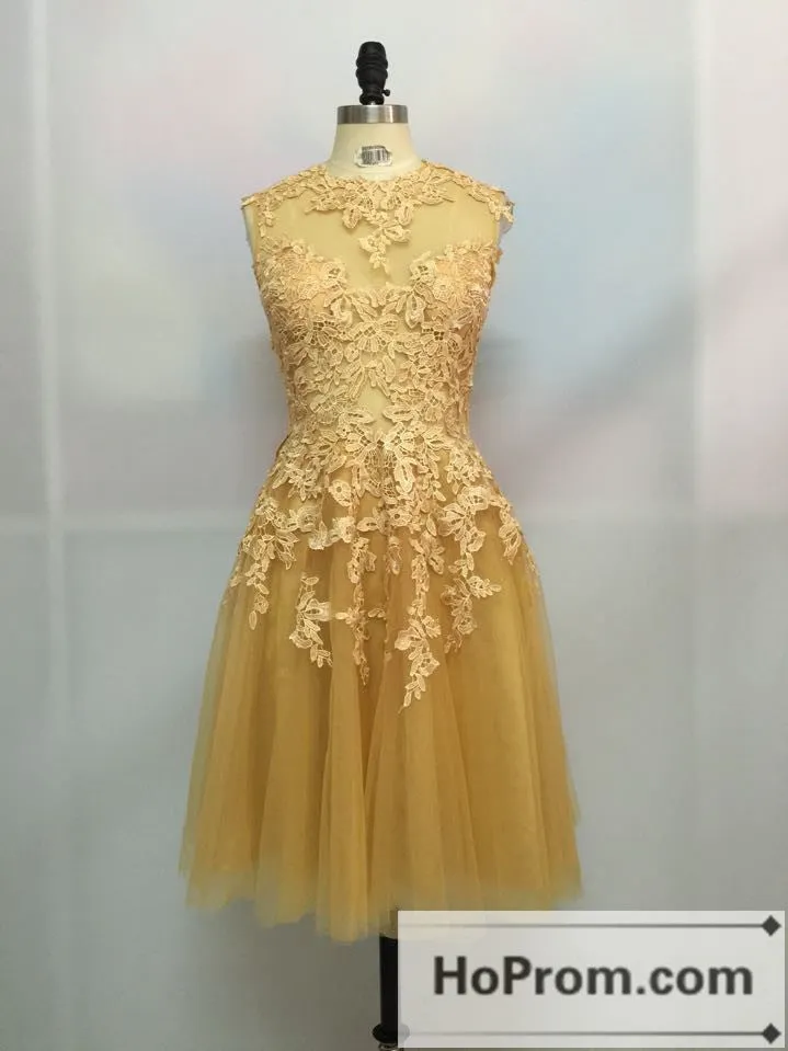 Sleeveless Yellow Lace Short Dresses Homecoming Dresses