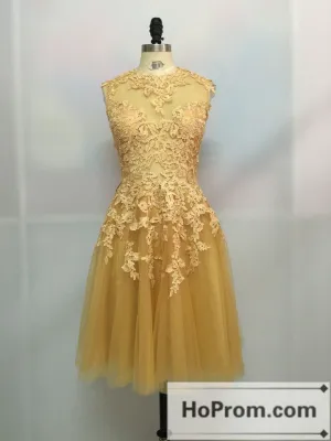 Sleeveless Yellow Lace Short Dresses Homecoming Dresses