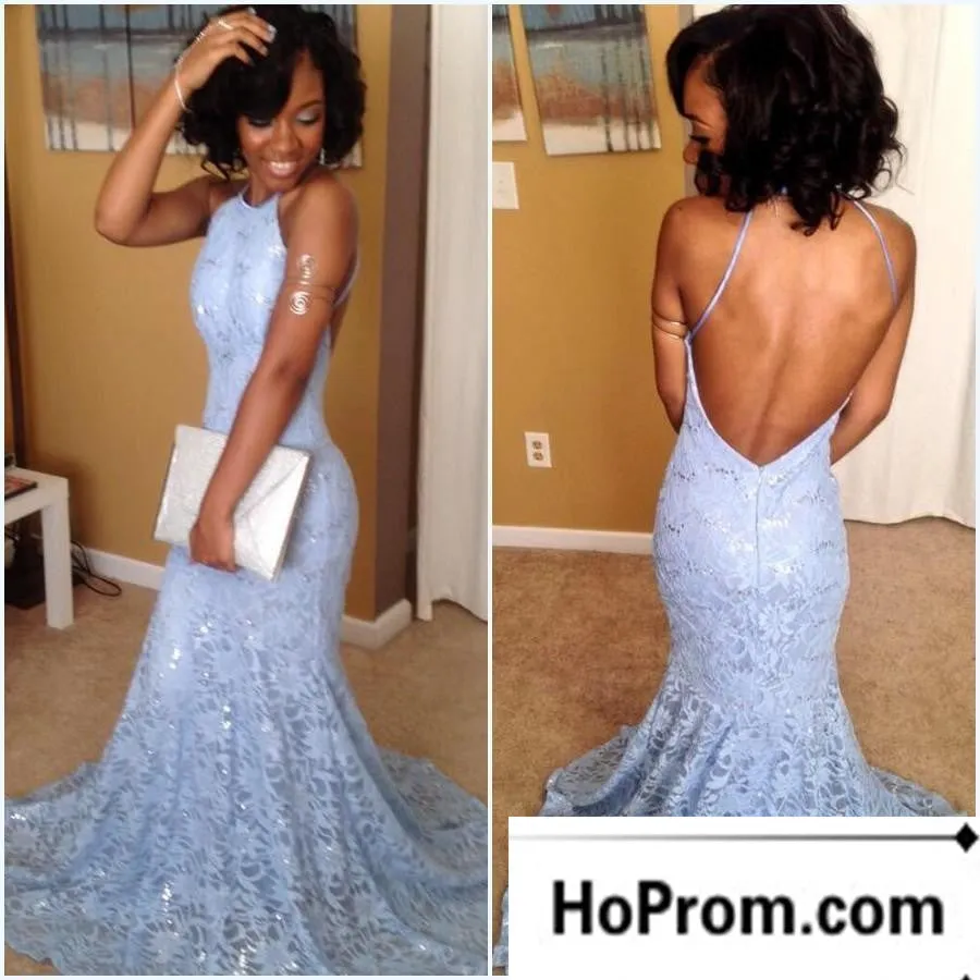 Spaghetti Straps Lace Backless Prom Dresses Evening Dress