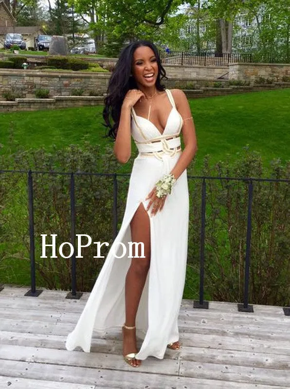 Spaghetti Straps Prom Dresses,White Long Prom Dress,Evening Dress