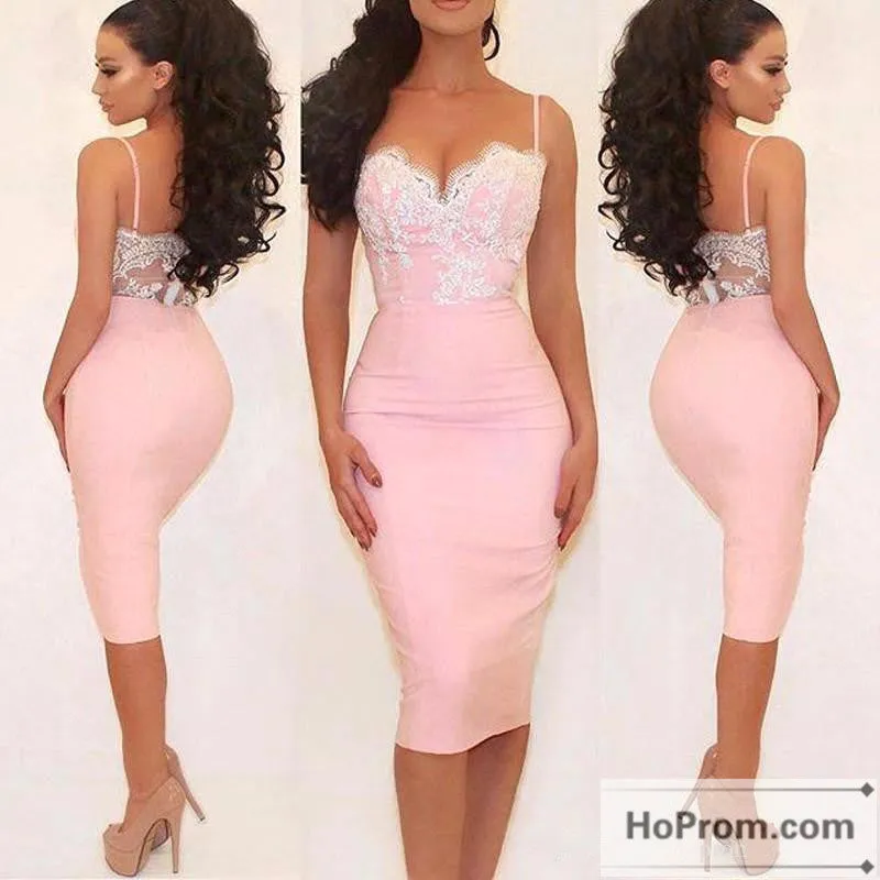 Spaghetti Straps Sheath Knee Length Prom Dresses Evening Dresses