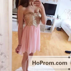 Strapless Sequin A-Line Short Prom Dresses Homecoming Dresses
