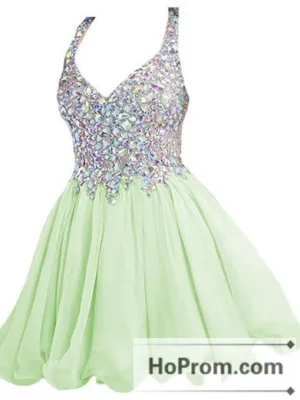 Straps Crystal Mini V-Neck Prom Dresses Homecoming Dresses