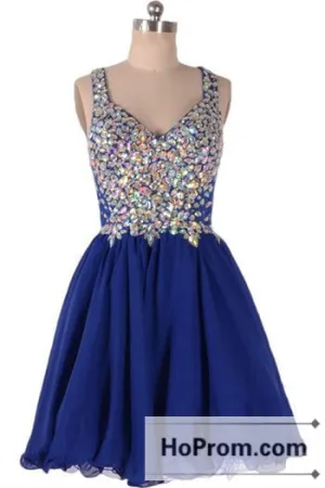 Straps Crystal Mini V-Neck Prom Dresses Homecoming Dresses