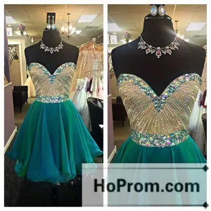 Sweetheart Green Beading Short Prom Dresses Homecoming Dresses