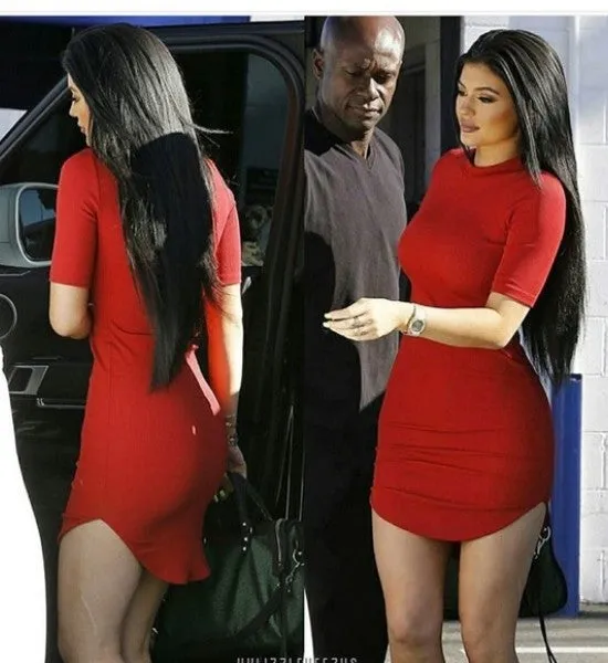 Tight Red Kylie Jenner Sexy Short Mini Dress Half Sleeves Prom Celebrity Evening Dress in Sherman Oaks
