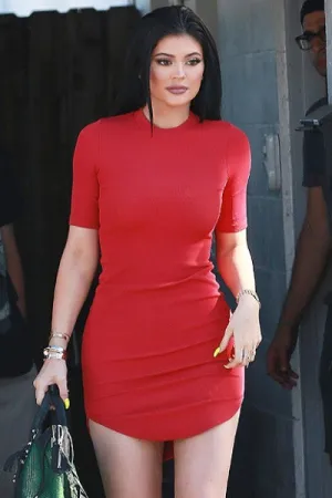 Tight Red Kylie Jenner Sexy Short Mini Dress Half Sleeves Prom Celebrity Evening Dress in Sherman Oaks