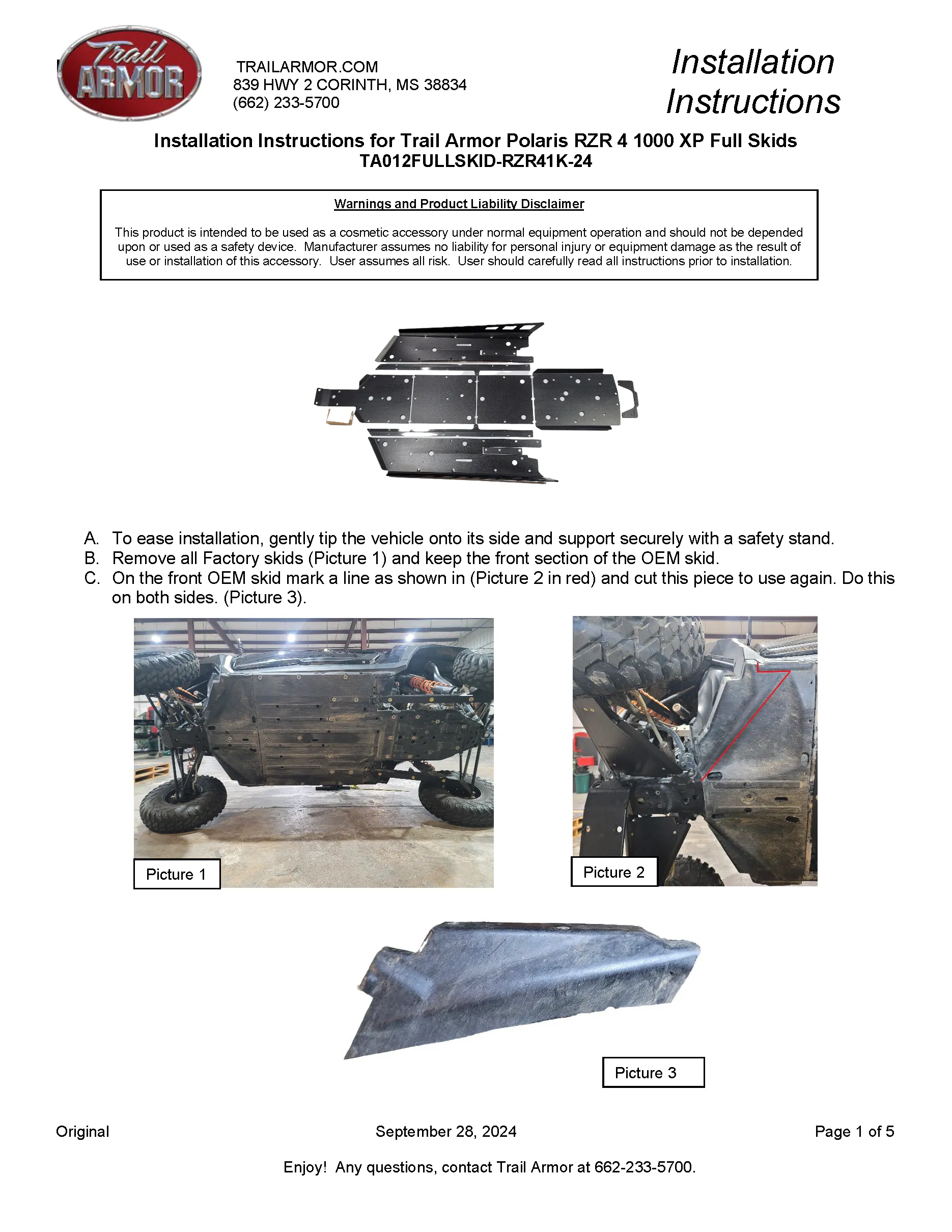 Trail Armor 2024 - 2025 RZR XP 4 1000 (Sport, Premium, Ultimate) Full Skids with Slider Nerfs