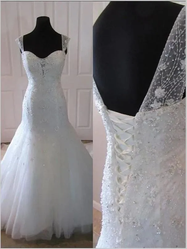 Trumpet Tulle Straps Wedding Dresses.Court Train Wedding Dresses