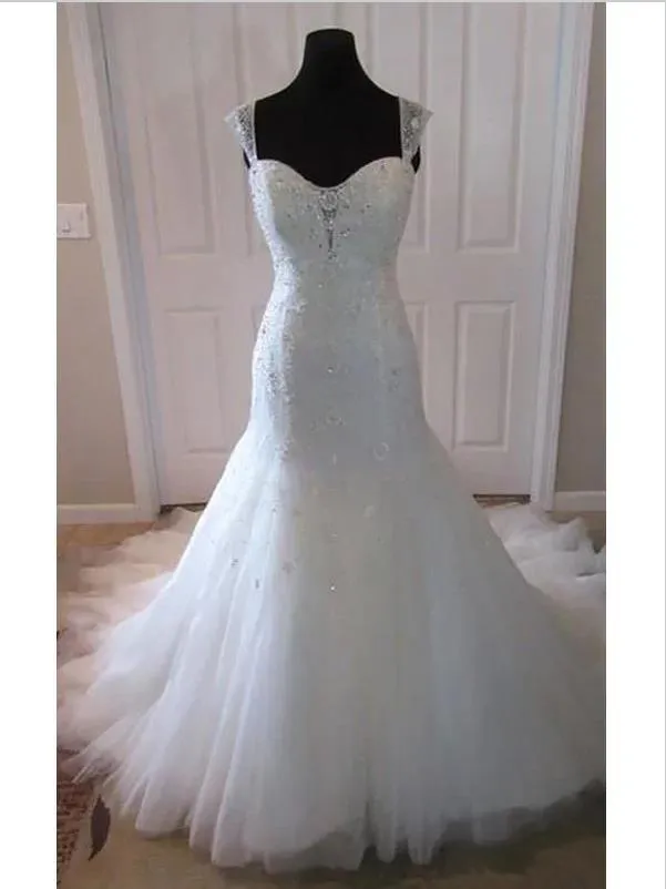 Trumpet Tulle Straps Wedding Dresses.Court Train Wedding Dresses