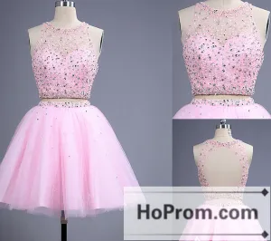 Two Piece Backless Pink Beading Prom Dresses Homecoming Dresses