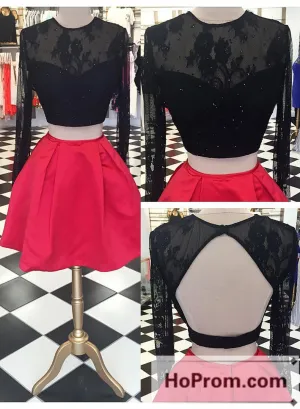 Two Piece Long Sleeve Short Prom Dresses Homecoming Dresses