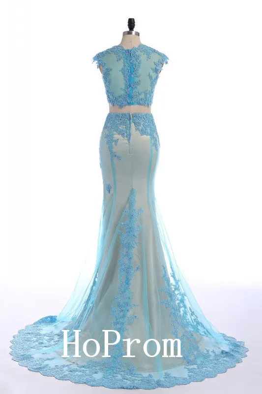 Two Piece Prom Dresses,Lace Applique Prom Dress,Evening Dress