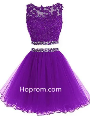 Two Pieces Beadings Homecoming Dress, Purple Chiffon Homecoming Dress