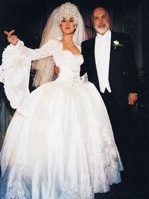 White Celine Dion Long Sleeve Lace Wedding Dress Best Celebrity Princess Bridal Gown For Sale